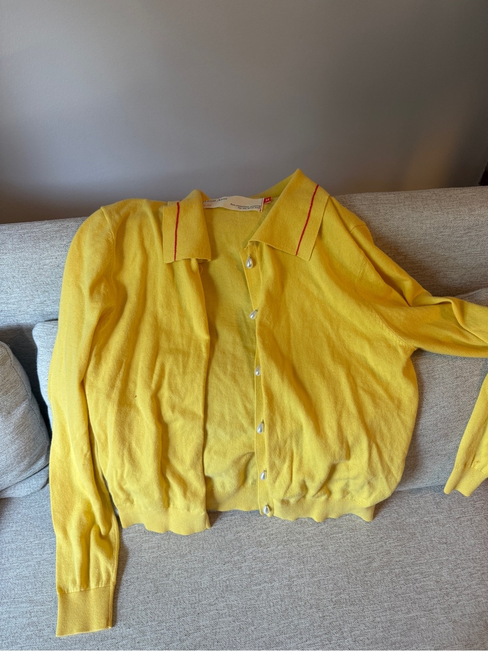 Yellow Button-Up Cardigan, pearl details